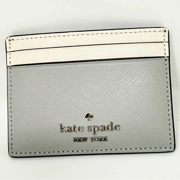Kate Spade Madison Colorblock Saffiano Leather Slim Cardholder Cream/Plat. Gray - Picture 4 of 15